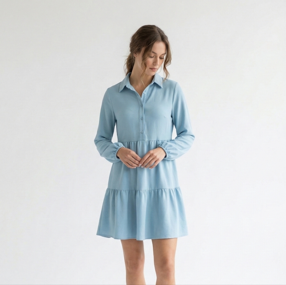 Roylamp Shirt Dress Blue Minimalist Boho Preppy S NWT FLAW